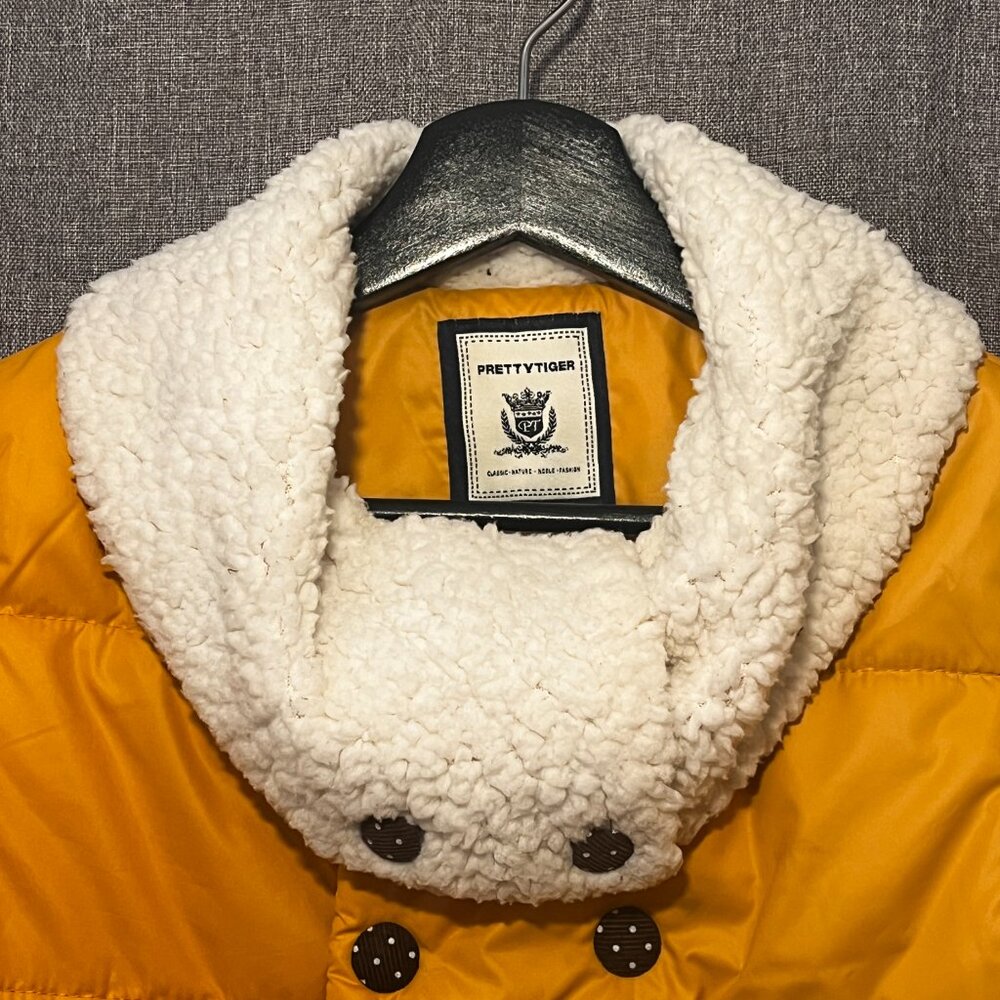 Purad Girl Yellow Puffy Jacket with Faux Sherpa Collar and Lace Trim - US Sz 12 - Picture 4 of 13
